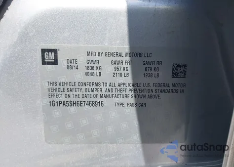 2014 Chevrolet Cruze Ls Auto from USA, damaged, VIN 1G1PA5SH6E7468916